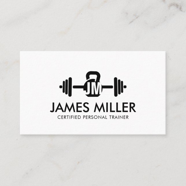Cool minimal fitness trainer monogram business card (Front)