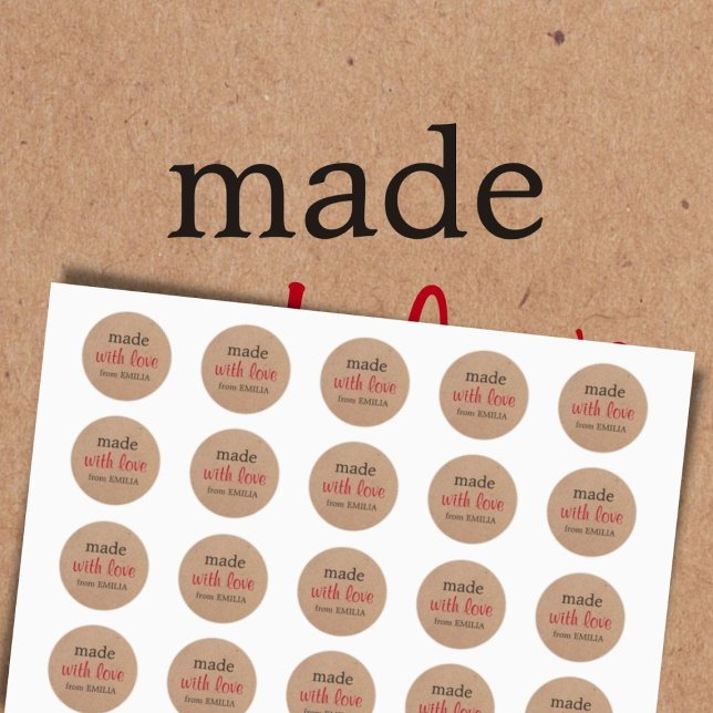 Cool Minimal Printed Kraft Made with love for Gift Classic Round Sticker (Creator Uploaded)