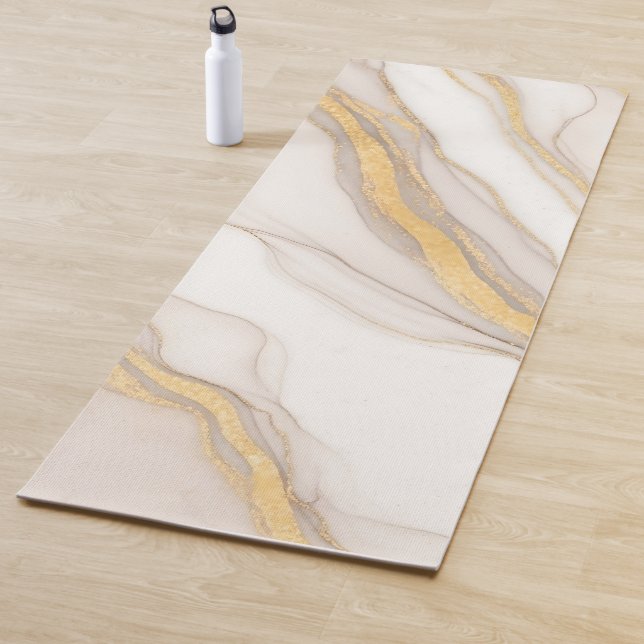 Cool Minimalist Beige Gold Marble Yoga Mat (In Situ)