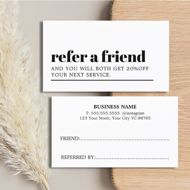 Cool Minimalist Black White Bold Beauty Salon Referral Card (Creator Uploaded)