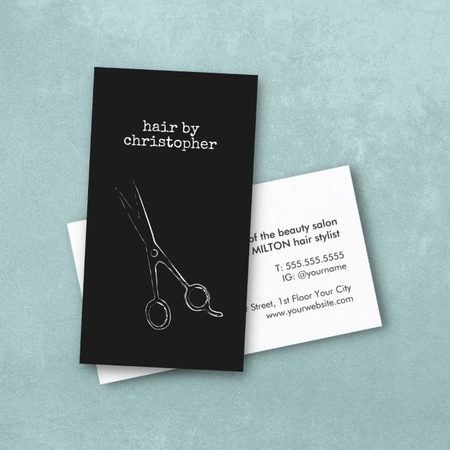 Cool Minimalist Black White Scissor Hair Stylist  Business Card (Creator Uploaded)