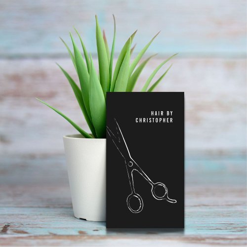 Cool Minimalist Black White Scissor Hair Stylist Business Card