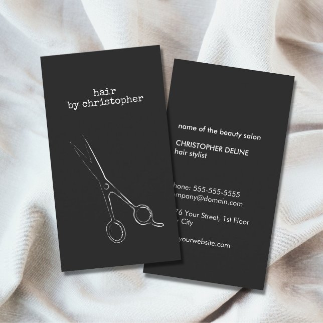 Cool Minimalist Black White Scissor Hair Stylist Business Card (Creator Uploaded)