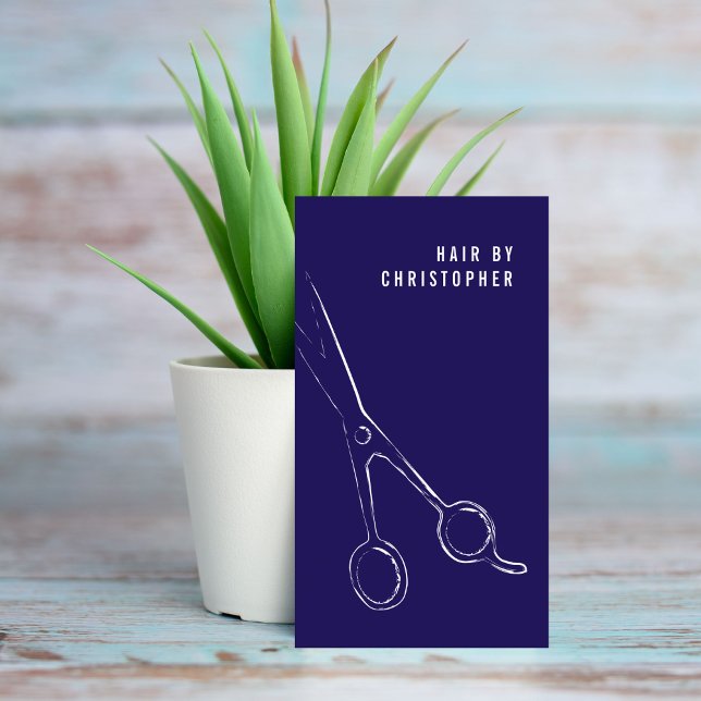 Cool Minimalist Blue White Scissors Hair Stylist Business Card (Creator Uploaded)