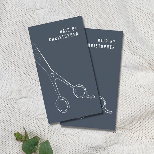 Cool Minimalist Blue White Scissors Hair Stylist  Business Card