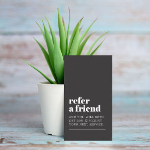 Cool Minimalist Dark Grey White Bold Beauty Salon Referral Card