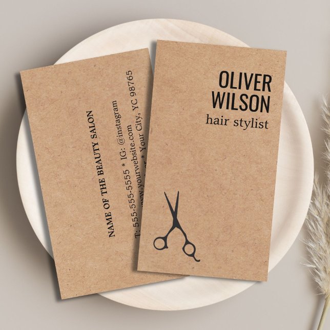 Cool Minimalist Printed Kraft Black Bold HairSalon Business Card (Creator Uploaded)