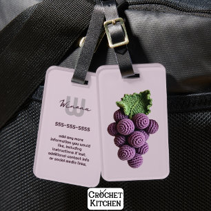 Cool Minimalist Purple Grandma Chic Crochet Grape Luggage Tag
