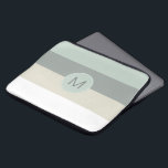 Cool Minimalist Stripes Pattern with Your Monogram Laptop Sleeve<br><div class="desc">A cool and calming color palette of dusty blue,  medium gray,  fawn gray and white add minimalist appeal to this computer sleeve. A matching blue round frame surrounds your desired monogram or other text. Edit the sample monogram shown with your initial or other text.</div>