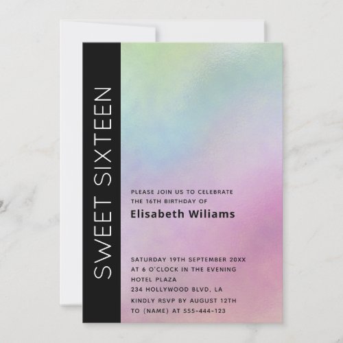 Cool Minimalist typography holographic sweet 16 In Invitation