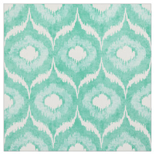 Cool mint and white ikat tribal pattern fabric