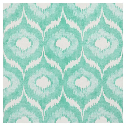Cool mint and white ikat tribal pattern fabric