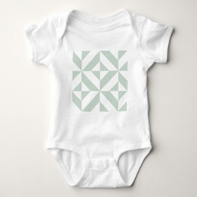 Cool Mint Geometric Deco Cube Pattern Baby Bodysuit (Front)