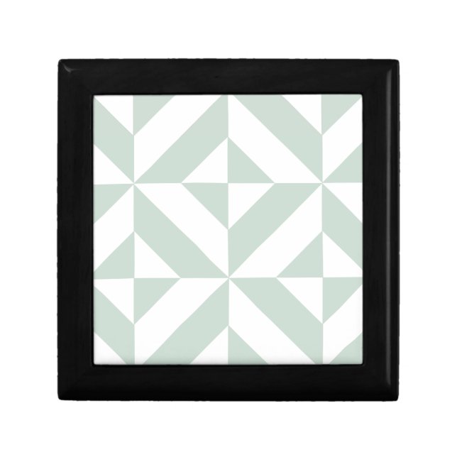 Cool Mint Geometric Deco Cube Pattern Jewelry Box (Front)