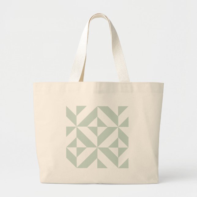 Cool Mint Geometric Deco Cube Pattern Large Tote Bag (Front)