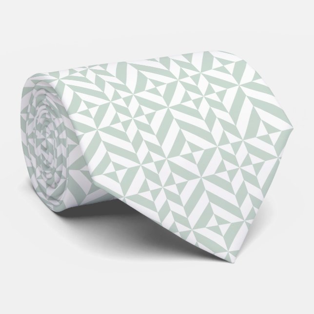 Cool Mint Geometric Deco Cube Pattern Neck Tie (Rolled)