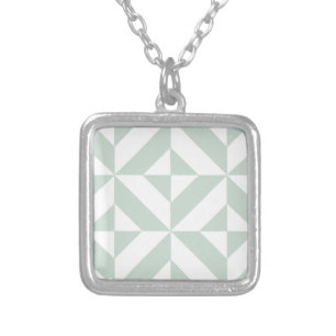 Cool Mint Geometric Deco Cube Pattern Silver Plated Necklace