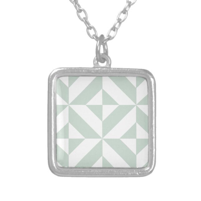 Cool Mint Geometric Deco Cube Pattern Silver Plated Necklace (Front)