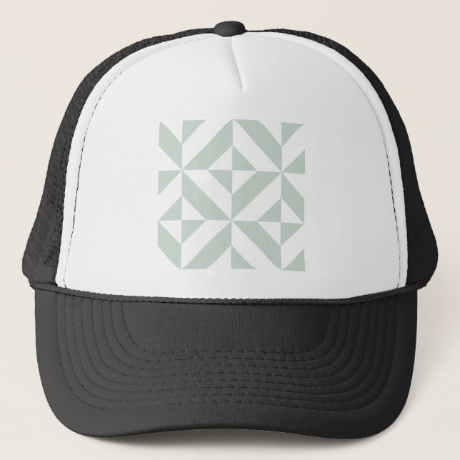 Cool Mint Geometric Deco Cube Pattern Trucker Hat (Front)