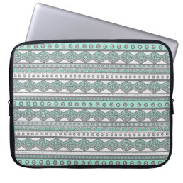 Cool Mint Green Gray Aztec Pattern Laptop Sleeve