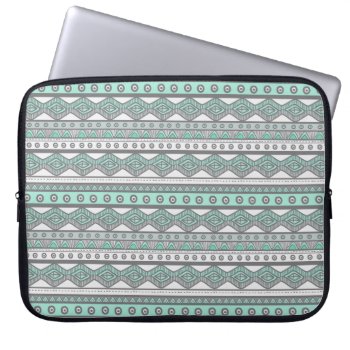 Cool Mint Green Gray Aztec Pattern Laptop Sleeve by girlygirlgraphics at Zazzle