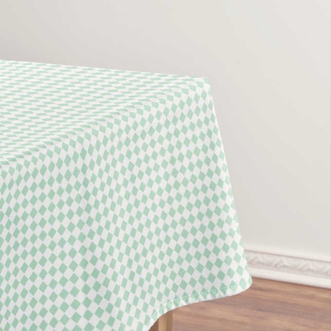 Cool Mint Green White Checkered Pattern Retro Chic Tablecloth (In Situ)