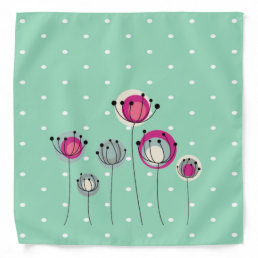 Cool Mint  Polka Dots ,Simplistic Flowers Bandana