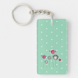 Cool Mint  Polka Dots ,Simplistic Flowers Keychain