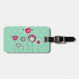 Cool Mint  Polka Dots ,Simplistic Flowers Luggage Tag
