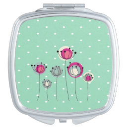 Cool Mint  Polka Dots ,Simplistic Flowers Makeup Mirror