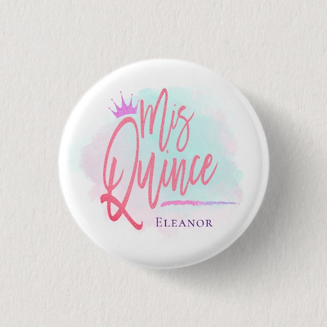 Cool Mis Quince Blush Pink Script Name Button (Front)