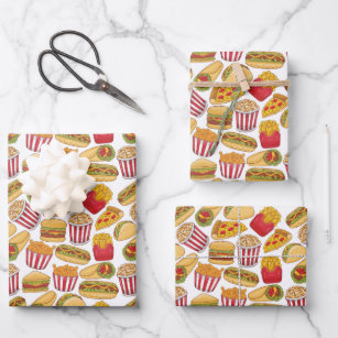 cool mixed fast food tiled party pattern wrapping paper sheets