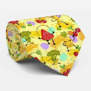 Cool mixed fruit and vegetables tiled pattern neck tie