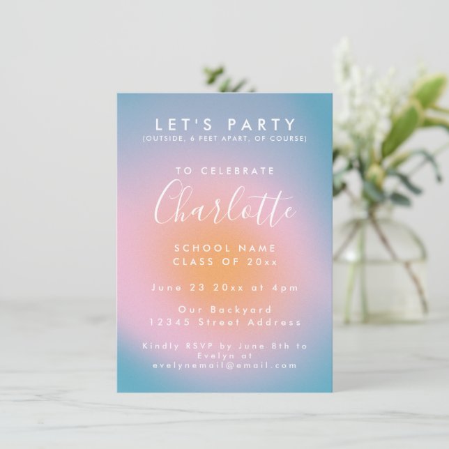 Cool Mod Colorful Groovy Custom Photo Graduation  Invitation (Standing Front)