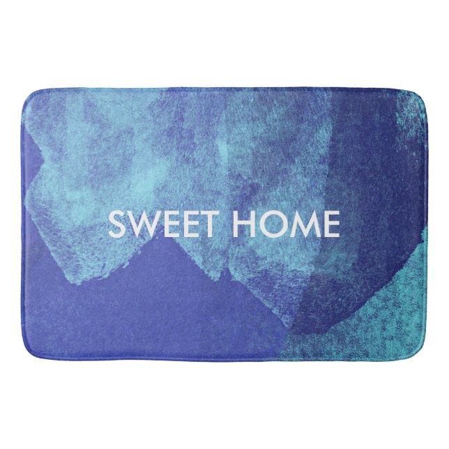 Cool modern abstract blue painting design art bathroom mat (Front)