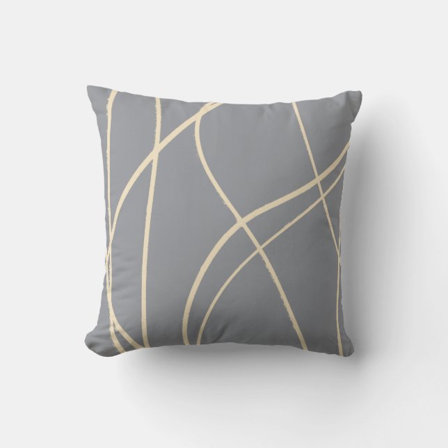 Cool Modern Abstract Line Art Drawing Muted Gray Throw Pillow (Front)