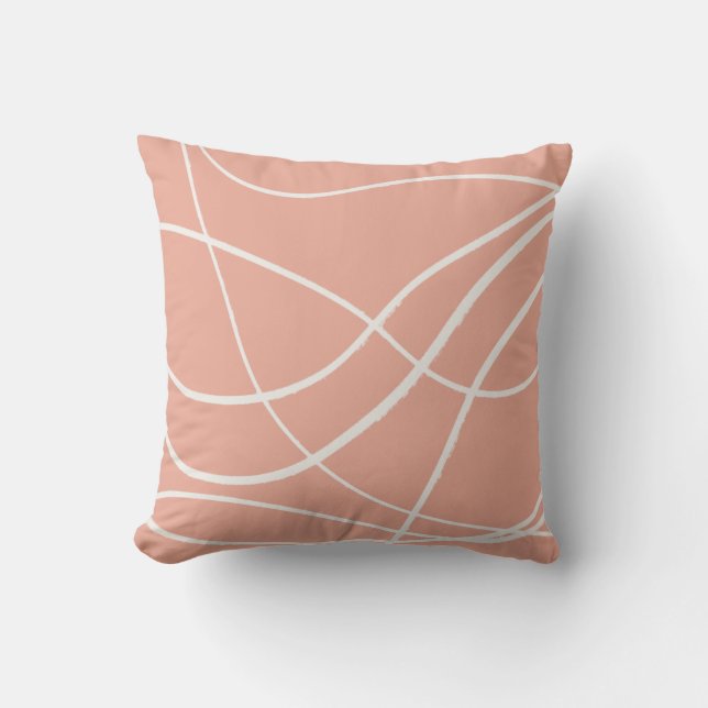 Cool Modern Abstract Line Art Drawing Muted Peach Throw Pillow (Front)