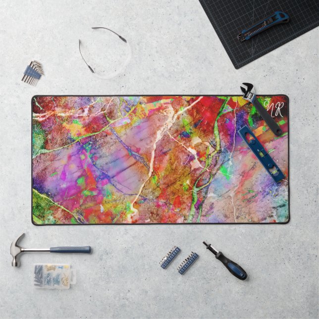  Cool Modern Abstract Marble Colorful Neon Initial Desk Mat (Workstation)