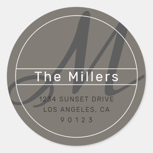 Cool Modern Address Black Grey White Classic Round Sticker