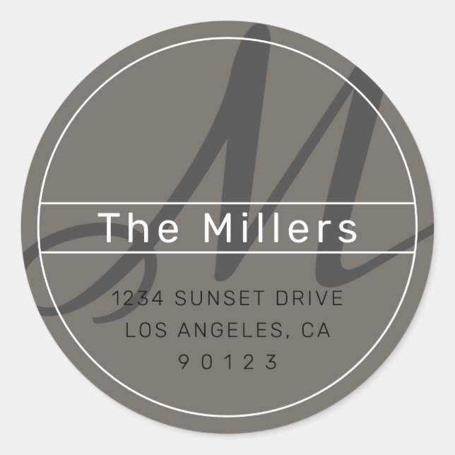 Cool Modern Address Black Grey White Classic Round Sticker (Front)