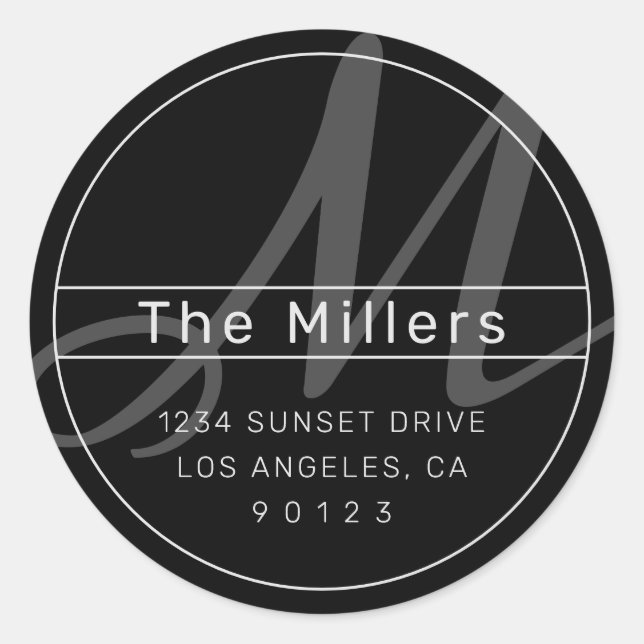 Cool Modern Address Black Light & Dark Grey Classic Round Sticker (Front)