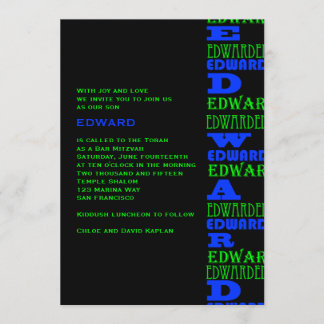 Cool Modern Bar Mitzvah Invitation Black Blue