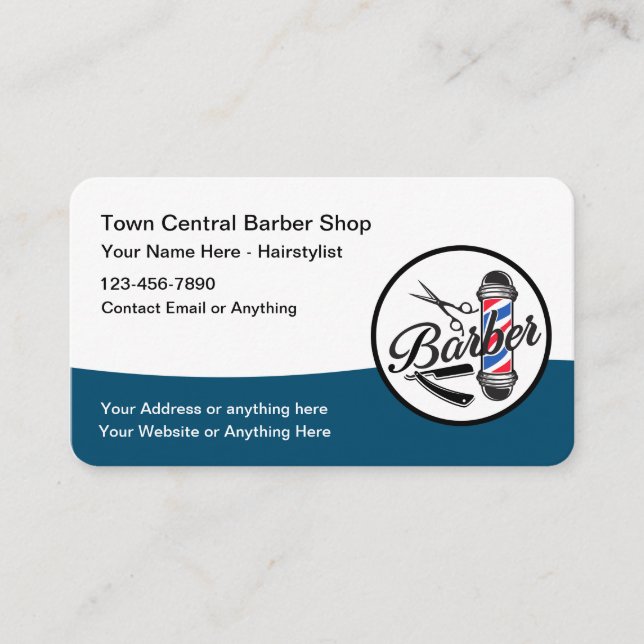 Cool Modern Barber Shop Emblem Business Cards (Front)