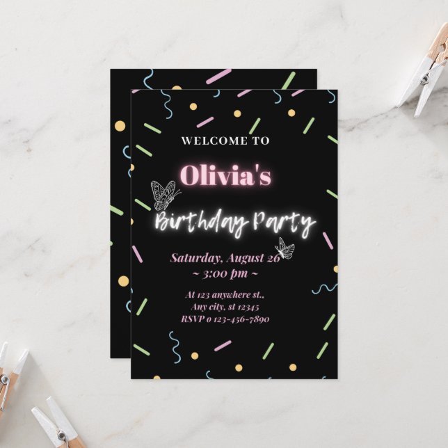 cool modern birthday invitations  (Front/Back In Situ)