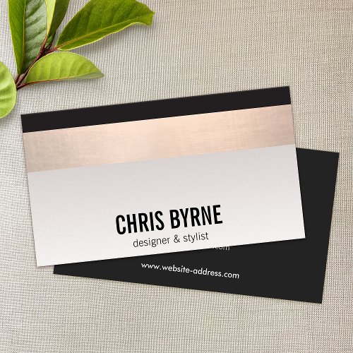 Cool  Modern Black and Copper Rose Gold Stripe Business Card