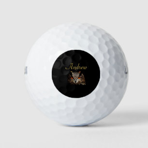 Cool Modern Black and Gold Fierce Owl Golf Balls