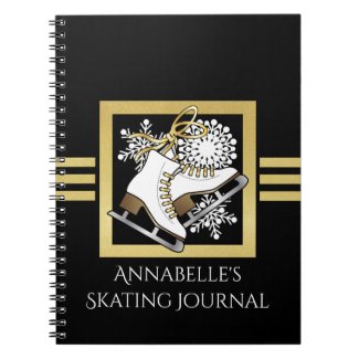 Cool Modern Black and Gold Glitter Ice Skating Notebook