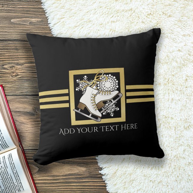 Cool Modern Black and Gold Glitter Ice Skating Throw Pillow (Creator Uploaded)