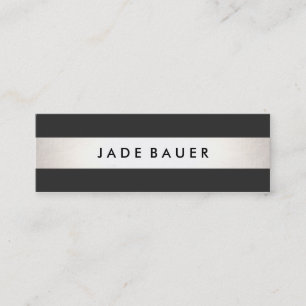 Cool Modern Black and Silver Striped Mini Business Card