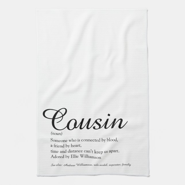 Cool Modern Black and White Cousin Definition Kitchen Towel (Vertical)